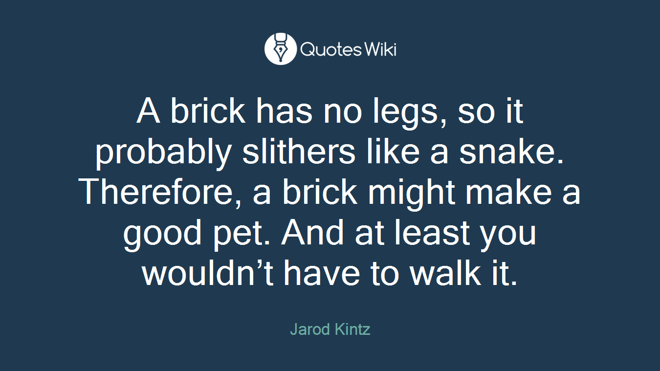 A brick has no legs, so it probably slithers like a snake. Therefore, a brick might make a good pet. And at least you wouldn’t have to walk it.