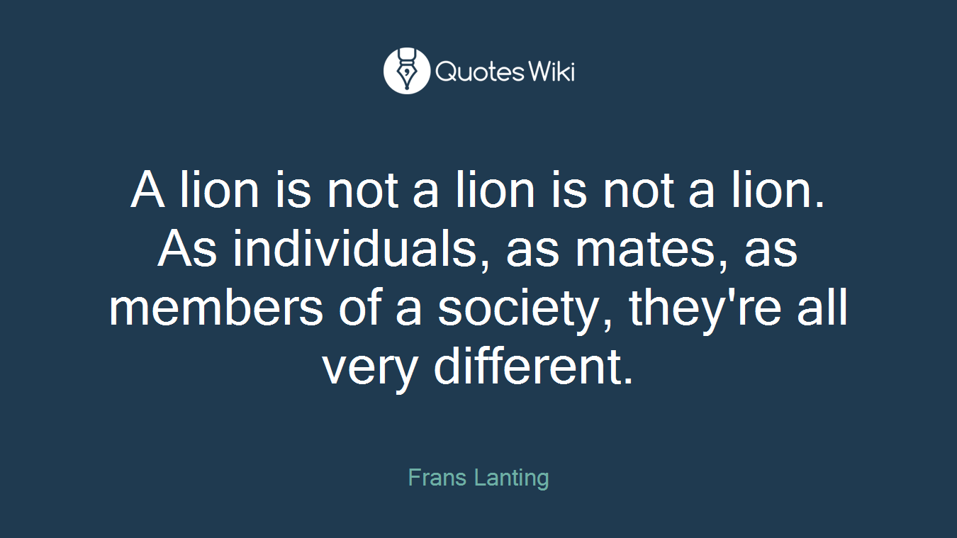 A lion is not a lion is not a lion. As individuals, as mates, as members of a society, they're all very different.