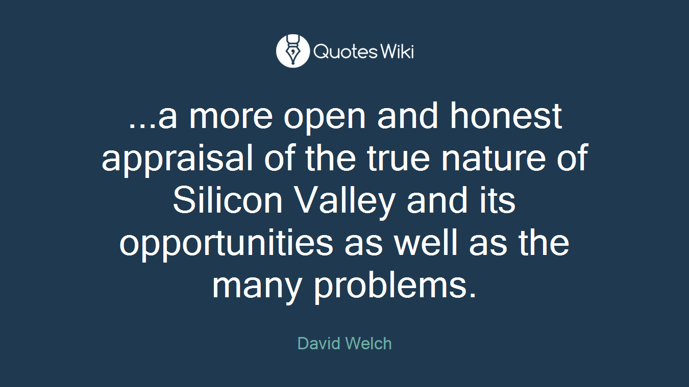 ...a more open and honest appraisal of the true nature of Silicon Valley and its opportunities as well as the many problems.