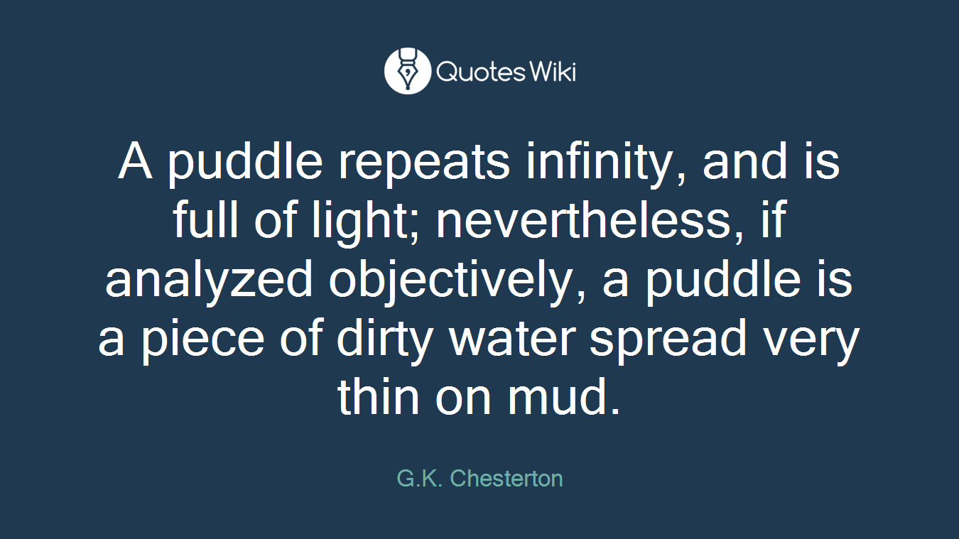 A puddle repeats infinity, and is full of light; nevertheless, if analyzed objectively, a puddle is a piece of dirty water spread very thin on mud.