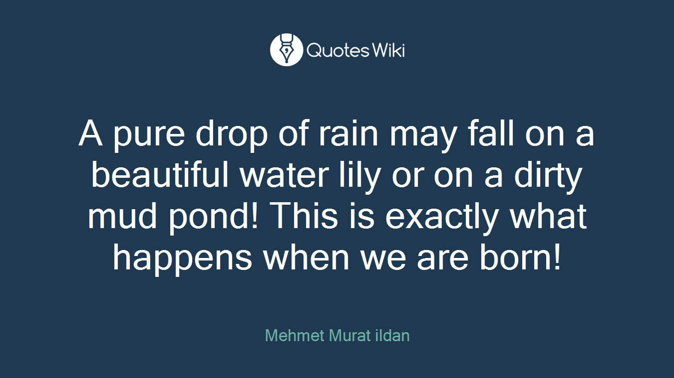 A pure drop of rain may fall on a beautiful water lily or on a dirty mud pond! This is exactly what happens when we are born!
