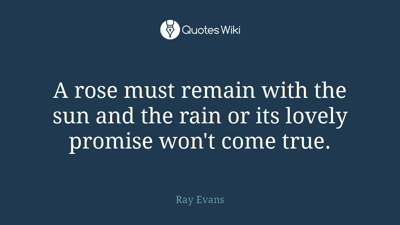 A rose must remain with the sun and the rain or its lovely promise won't come true.