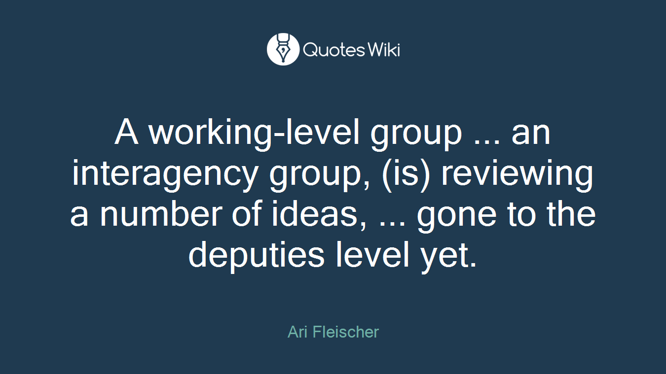 A working-level group ... an interagency group, (is) reviewing a number of ideas, ... gone to the deputies level yet.