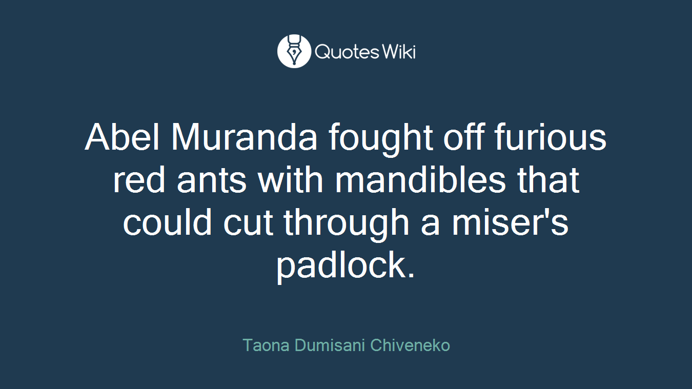 Abel Muranda fought off furious red ants with mandibles that could cut through a miser's padlock.