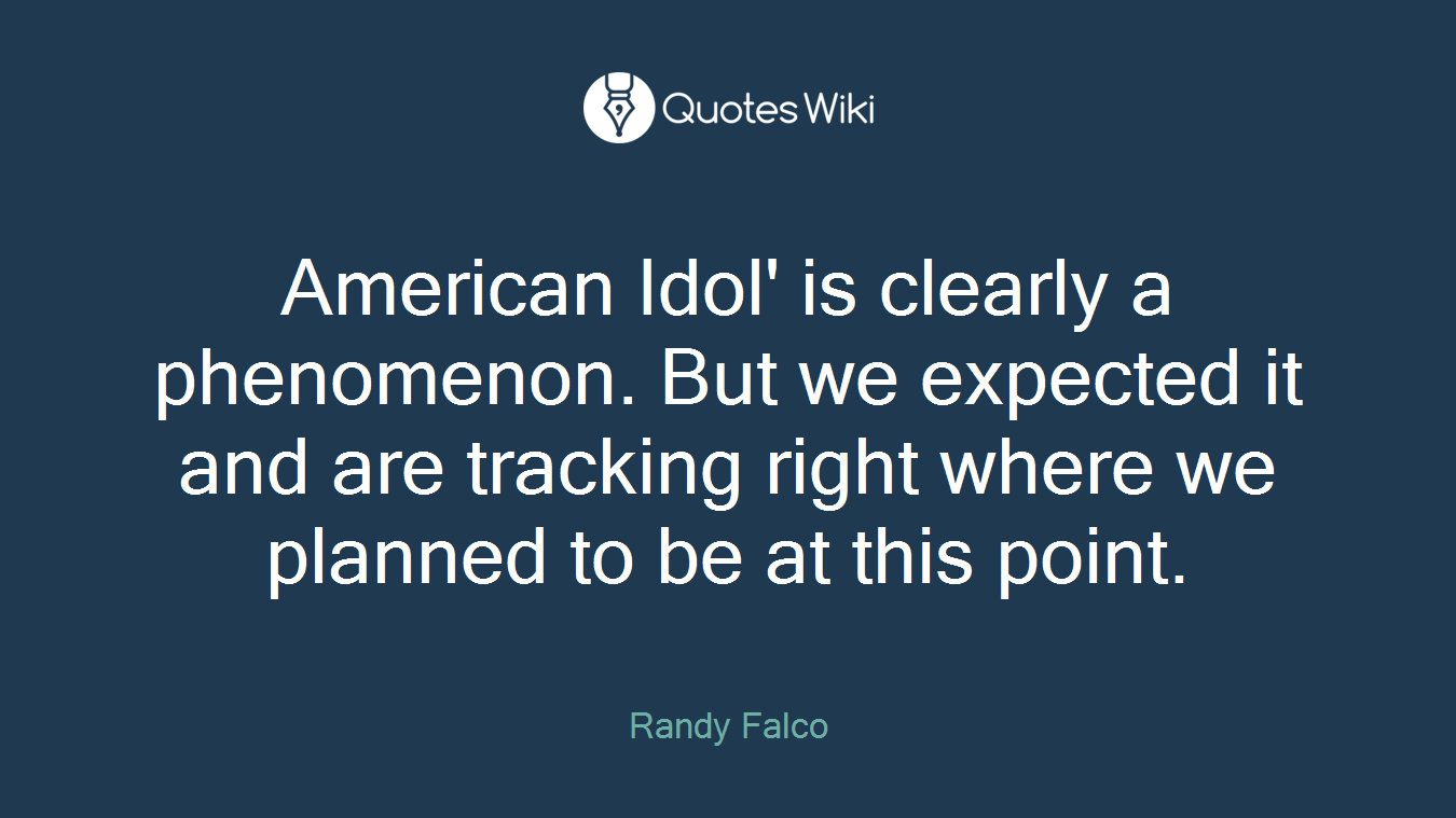 American Idol' is clearly a phenomenon. But we expected it and are tracking right where we planned to be at this point.