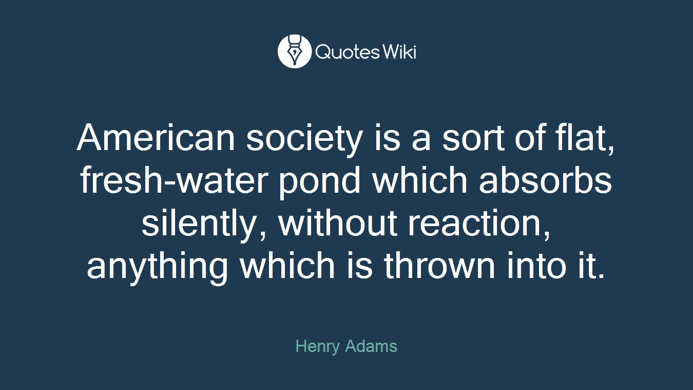 American society is a sort of flat, fresh-water pond which absorbs silently, without reaction, anything which is thrown into it.