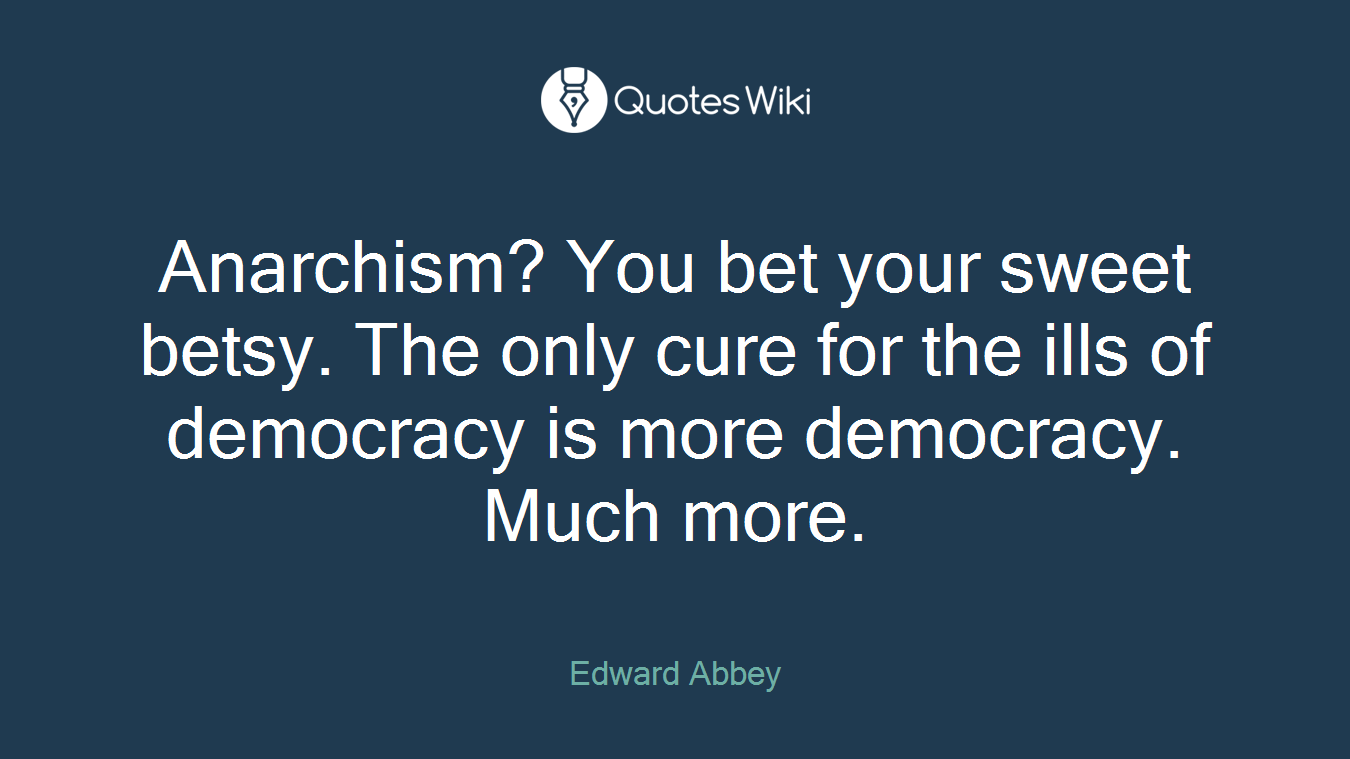 Anarchism? You bet your sweet betsy. The only cure for the ills of democracy is more democracy. Much more.