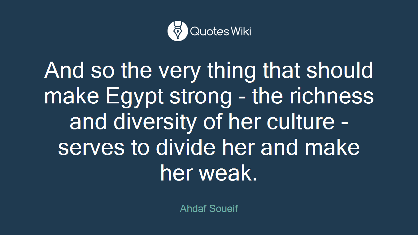 And so the very thing that should make Egypt strong - the richness and diversity of her culture - serves to divide her and make her weak.