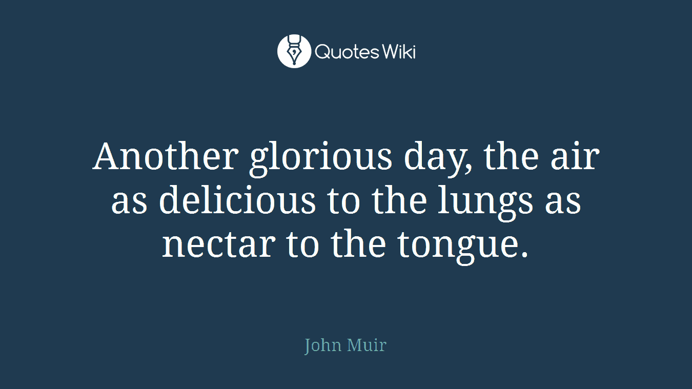 Another glorious day, the air as delicious to the lungs as nectar to the tongue.