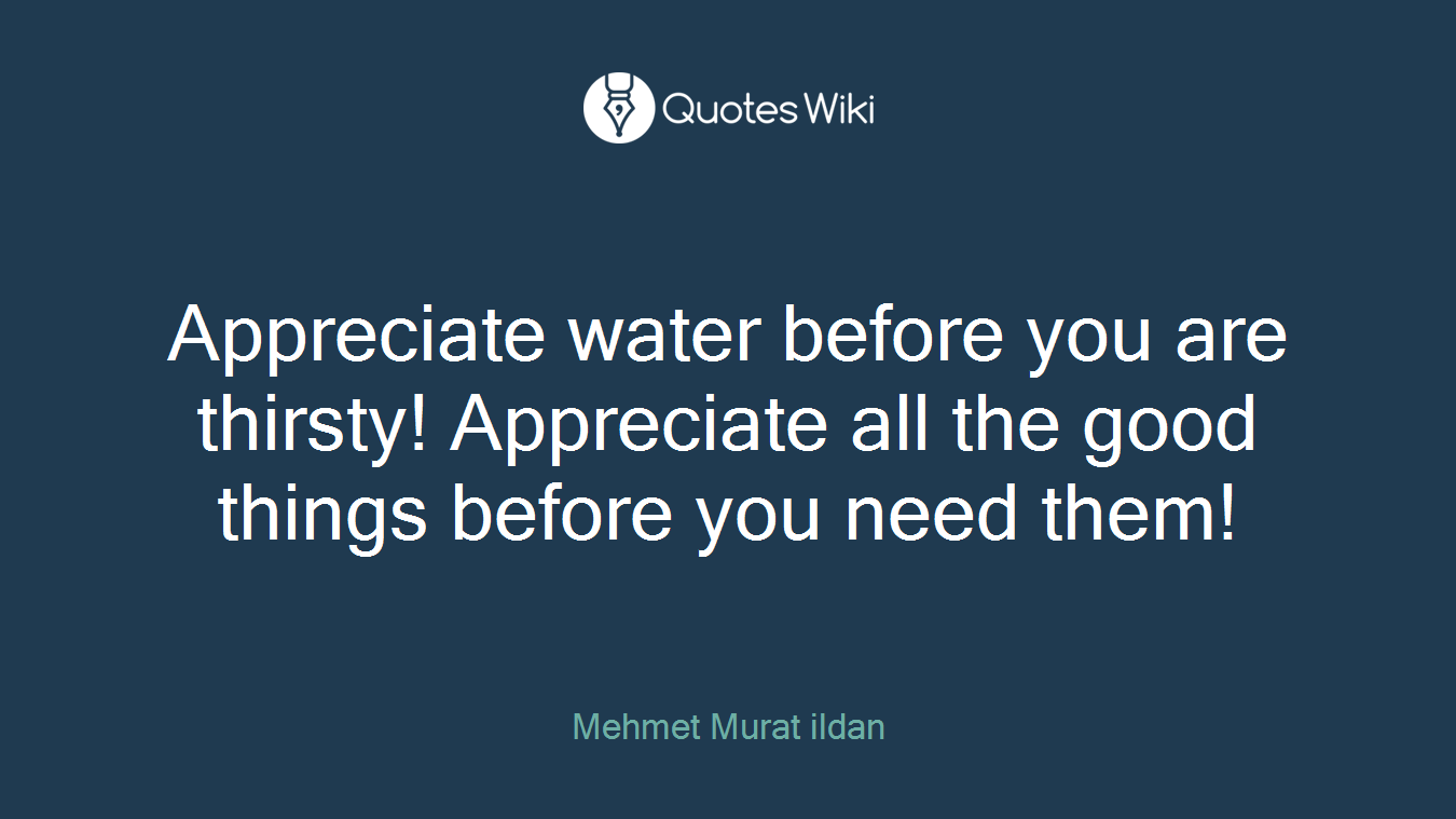 Appreciate water before you are thirsty! Appreciate all the good things before you need them!