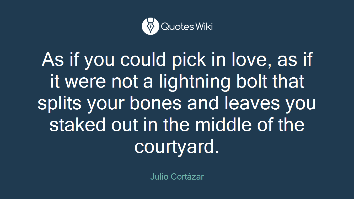 As if you could pick in love, as if it were not a lightning bolt that splits your bones and leaves you staked out in the middle of the courtyard.