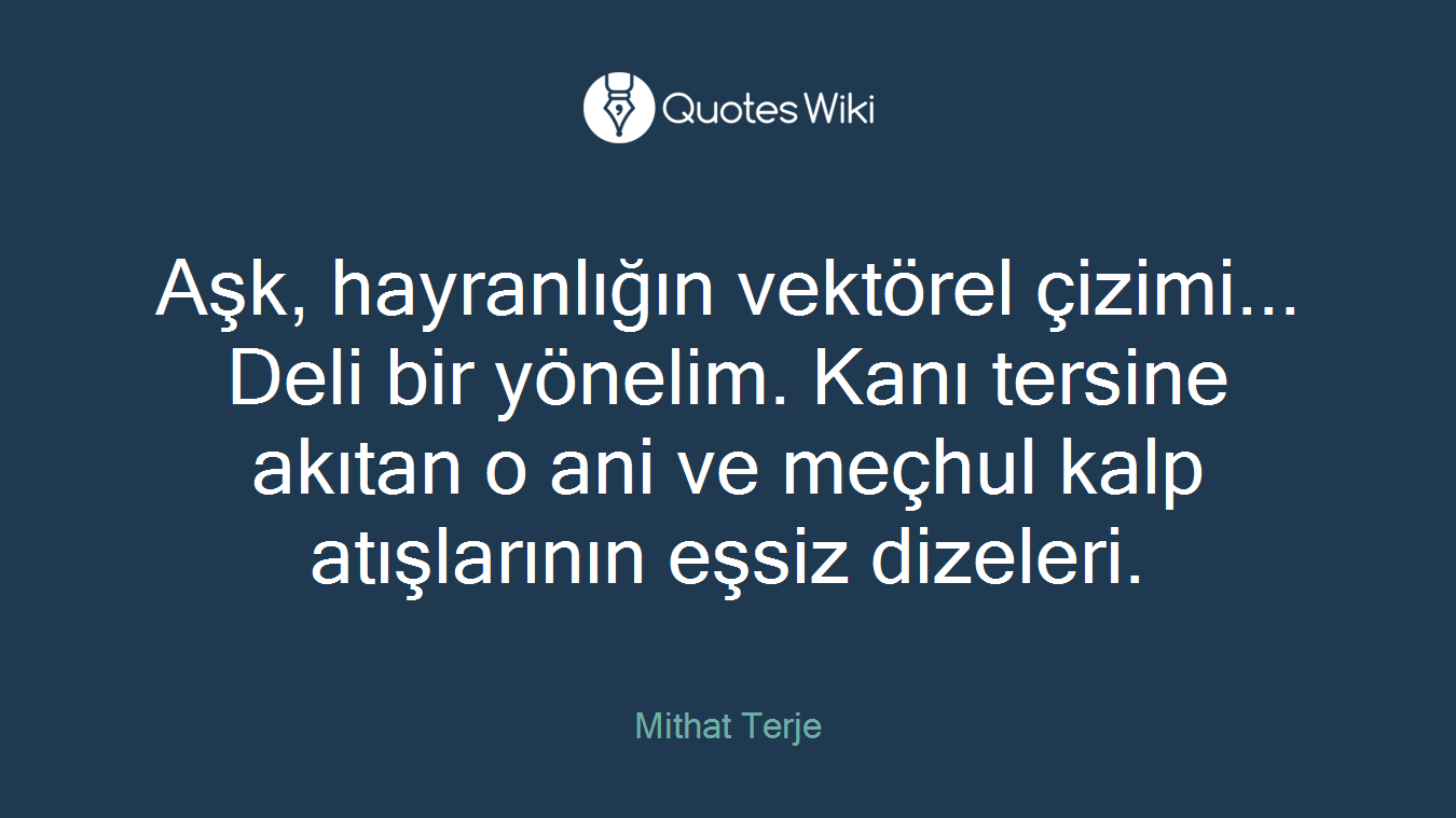 Aşk, hayranlığın vektörel çizimi... Deli bir yönelim. Kanı tersine akıtan o ani ve meçhul kalp atışlarının eşsiz dizeleri.