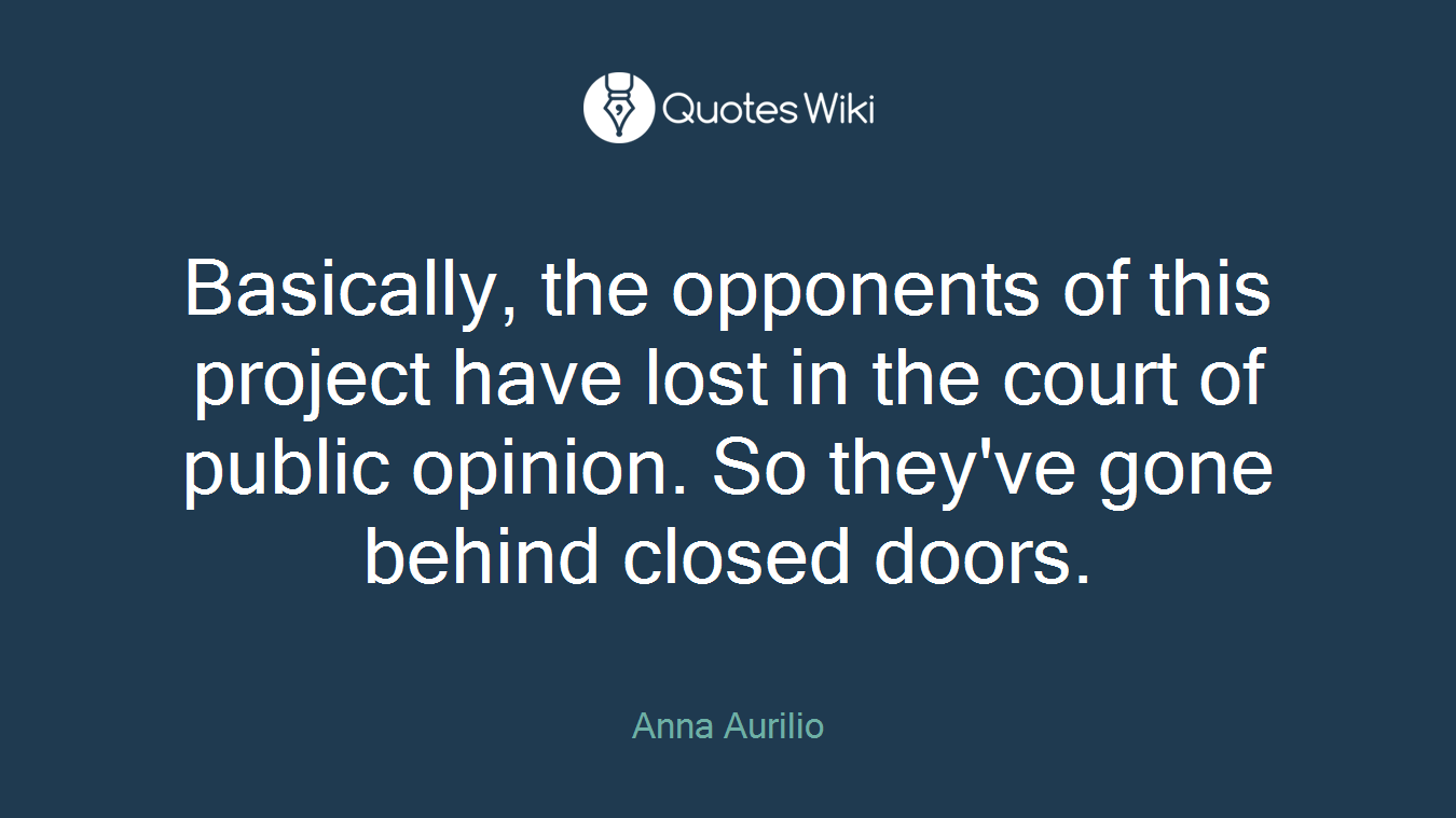 Basically, the opponents of this project have lost in the court of public opinion. So they've gone behind closed doors.