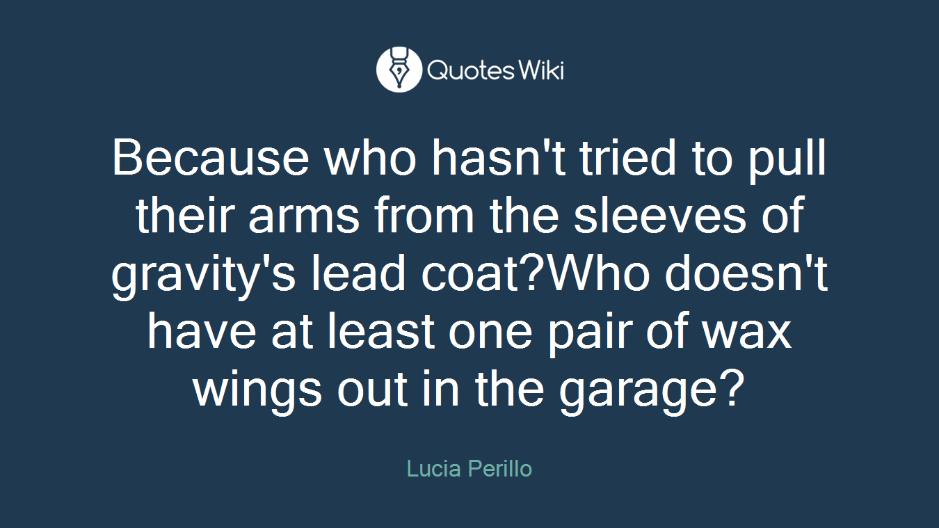 Because who hasn't tried to pull their arms from the sleeves of gravity's lead coat?Who doesn't have at least one pair of wax wings out in the garage?