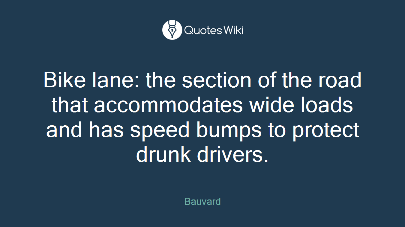 Bike lane: the section of the road that accommodates wide loads and has speed bumps to protect drunk drivers.