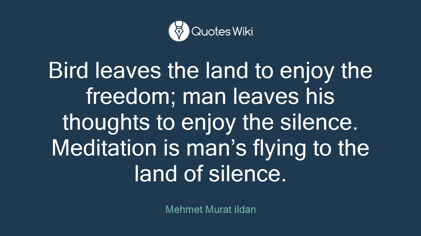 Bird leaves the land to enjoy the freedom; man leaves his thoughts to enjoy the silence. Meditation is man’s flying to the land of silence.