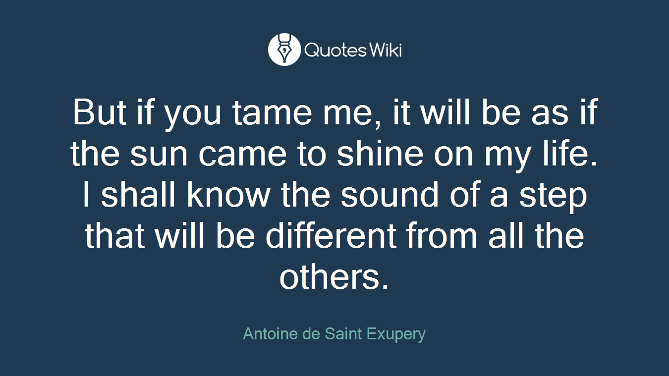 But if you tame me, it will be as if the sun came to shine on my life. I shall know the sound of a step that will be different from all the others.