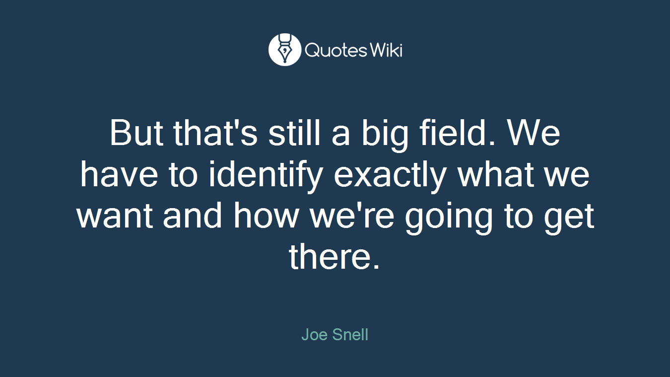 But that's still a big field. We have to identify exactly what we want and how we're going to get there.