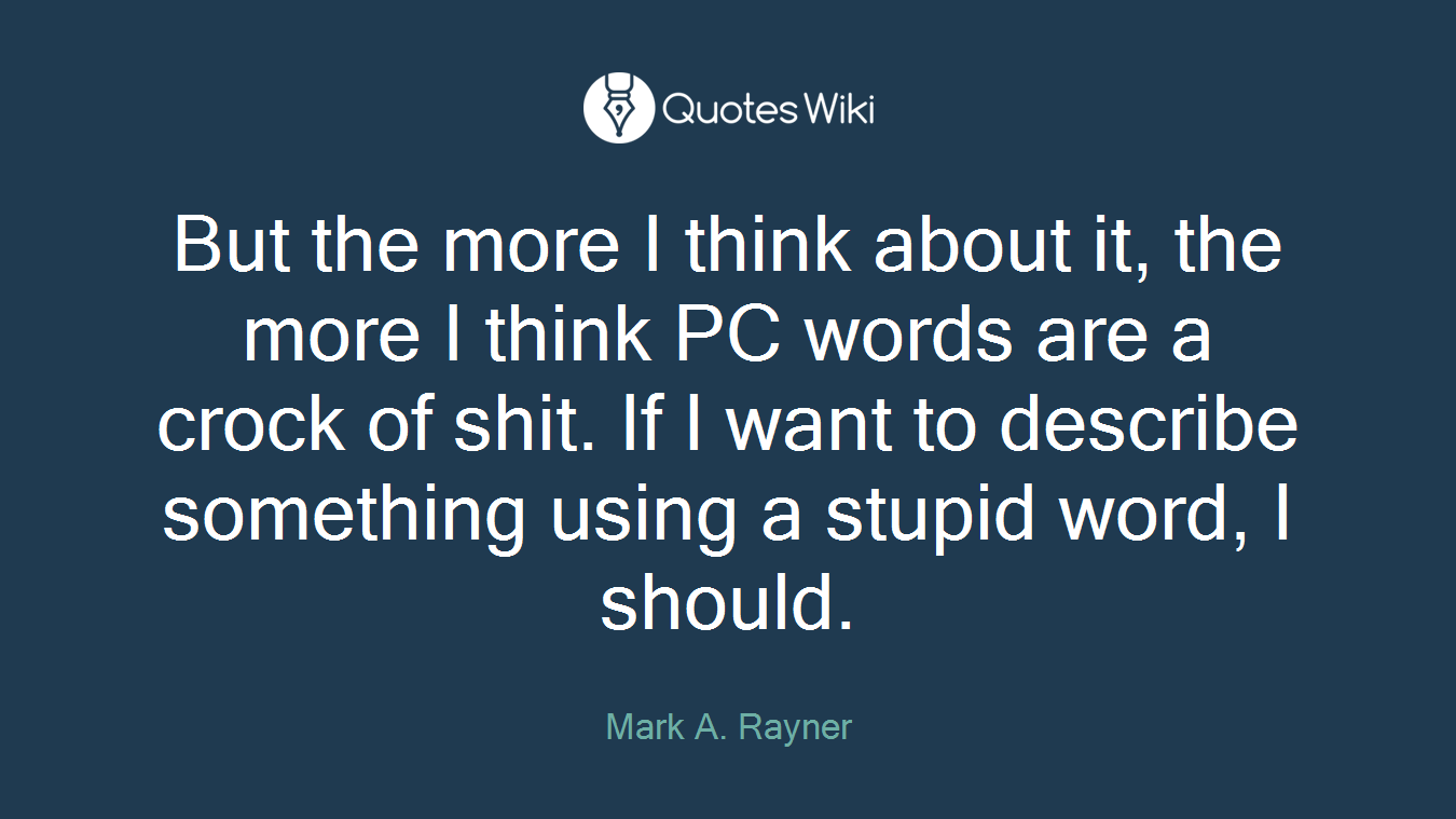 But the more I think about it, the more I think PC words are a crock of shit. If I want to describe something using a stupid word, I should.