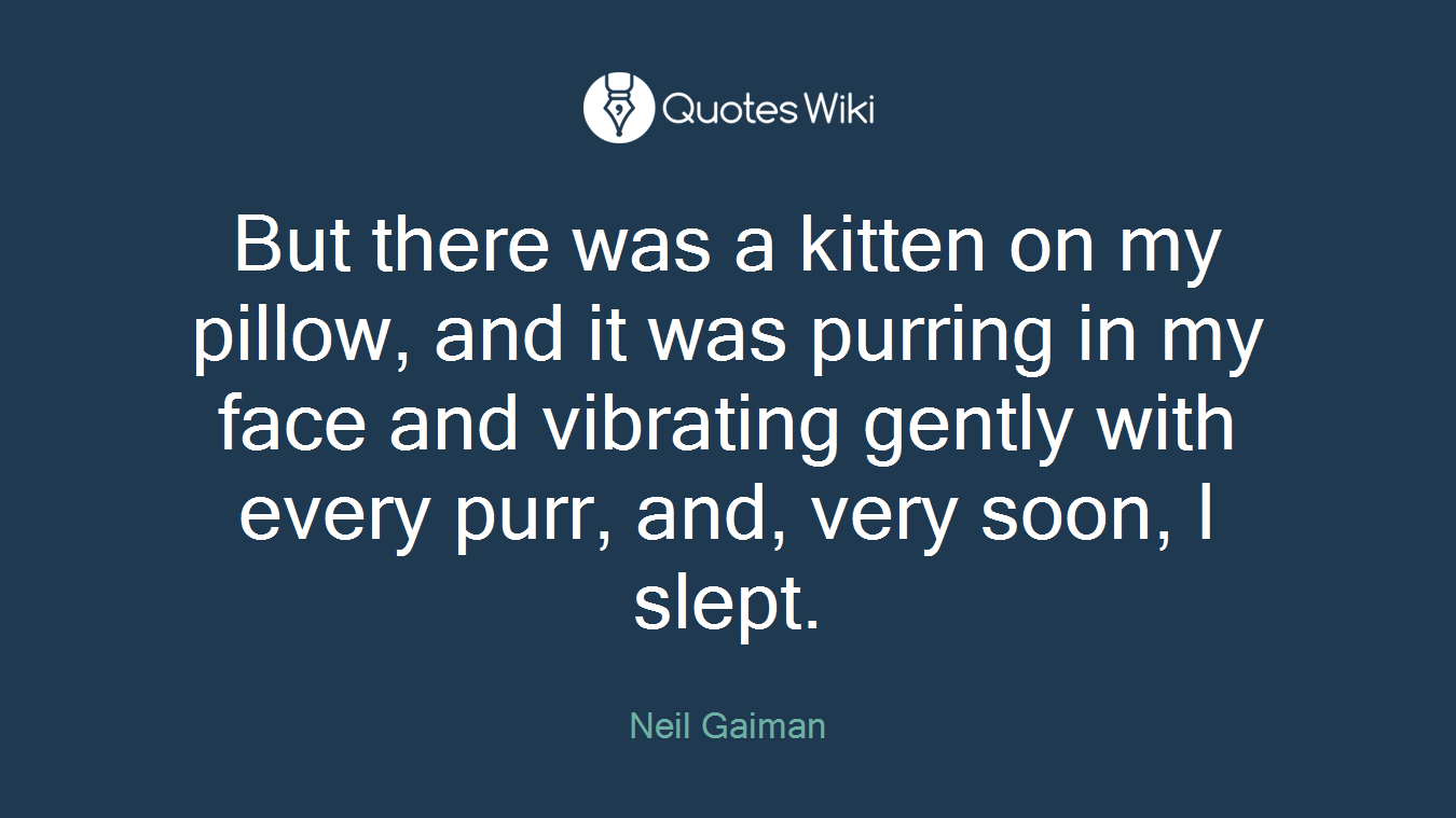 But there was a kitten on my pillow, and it was purring in my face and vibrating gently with every purr, and, very soon, I slept.