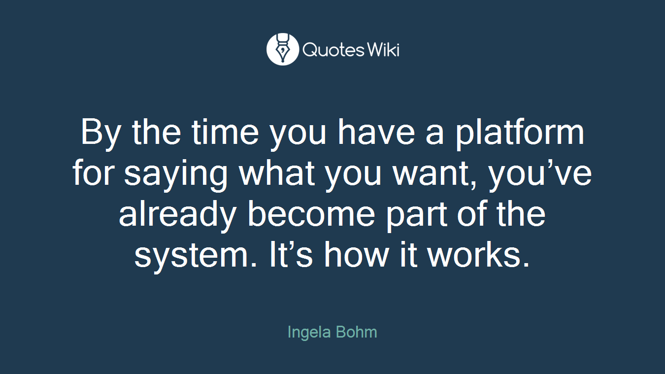 By the time you have a platform for saying what you want, you’ve already become part of the system. It’s how it works.
