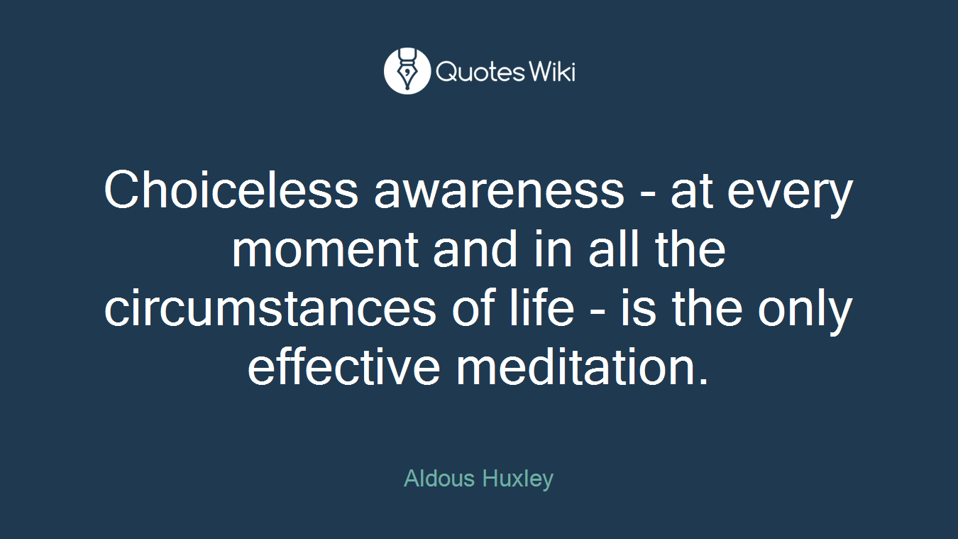 Choiceless awareness - at every moment and in all the circumstances of life - is the only effective meditation.