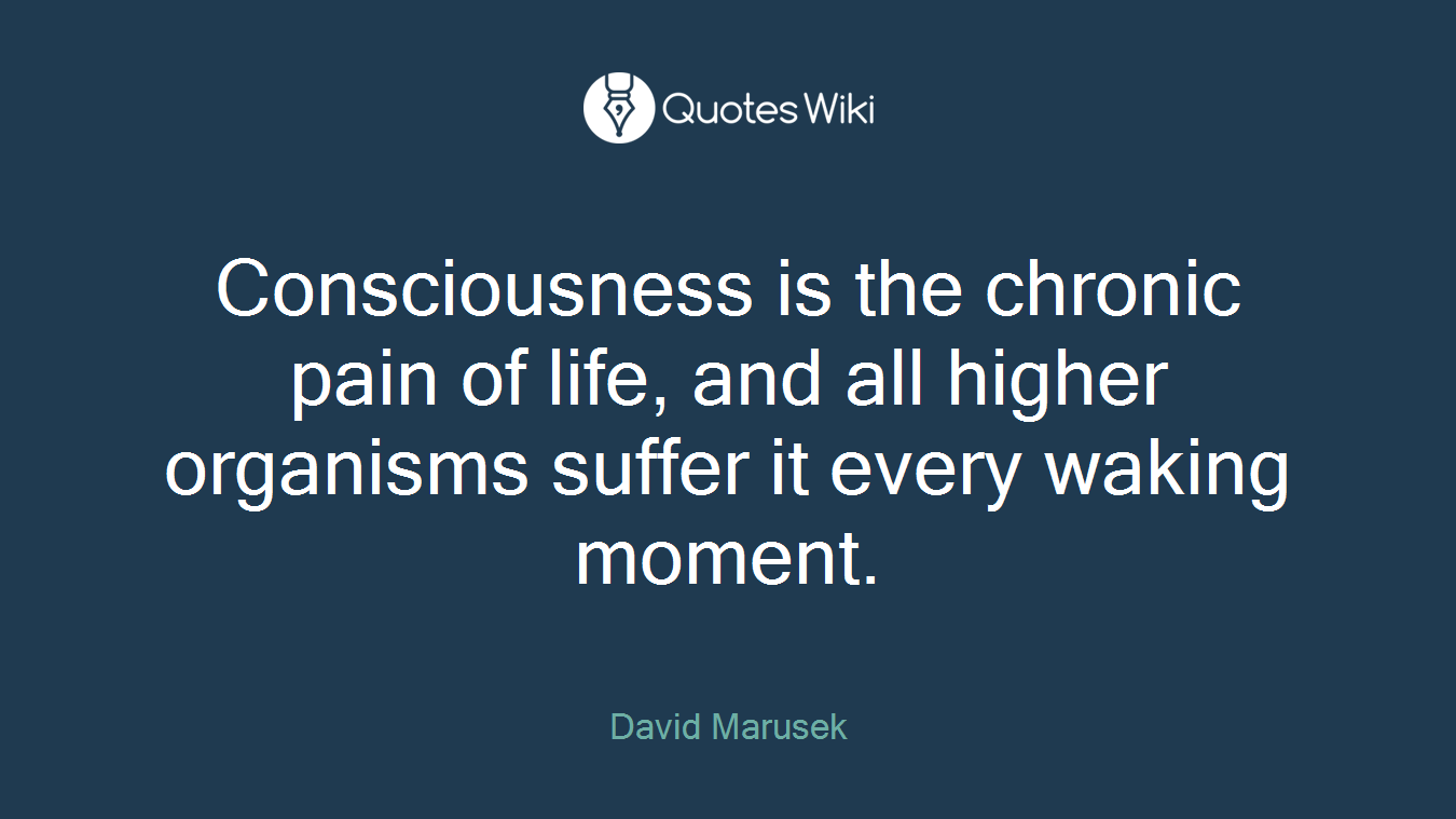Consciousness is the chronic pain of life, and all higher organisms suffer it every waking moment.