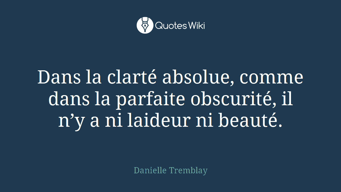 Dans la clarté absolue, comme dans la parfaite obscurité, il n’y a ni laideur ni beauté.