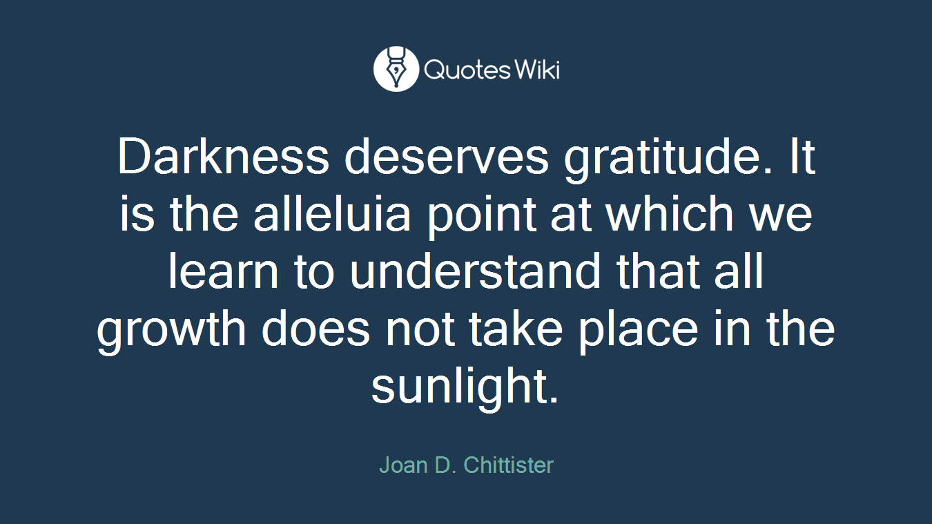 Darkness deserves gratitude. It is the alleluia point at which we learn to understand that all growth does not take place in the sunlight.