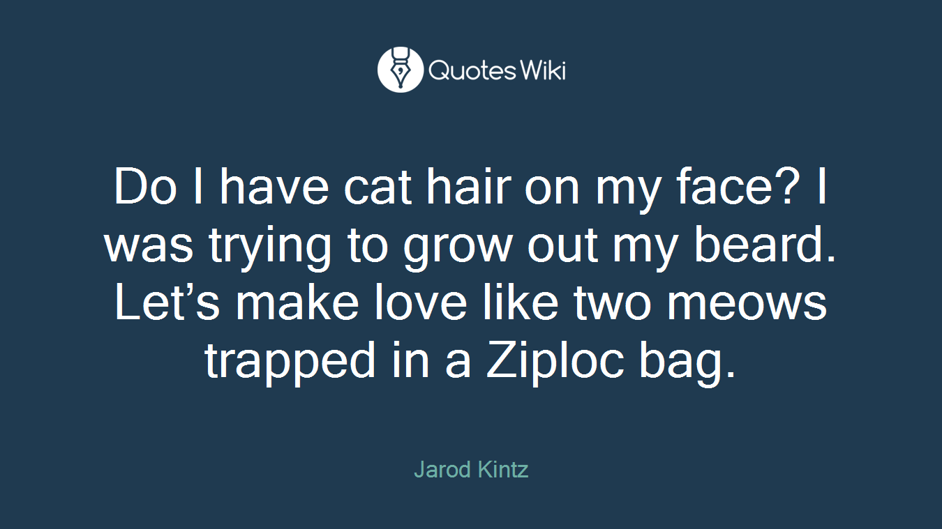 Do I have cat hair on my face? I was trying to grow out my beard. Let’s make love like two meows trapped in a Ziploc bag.