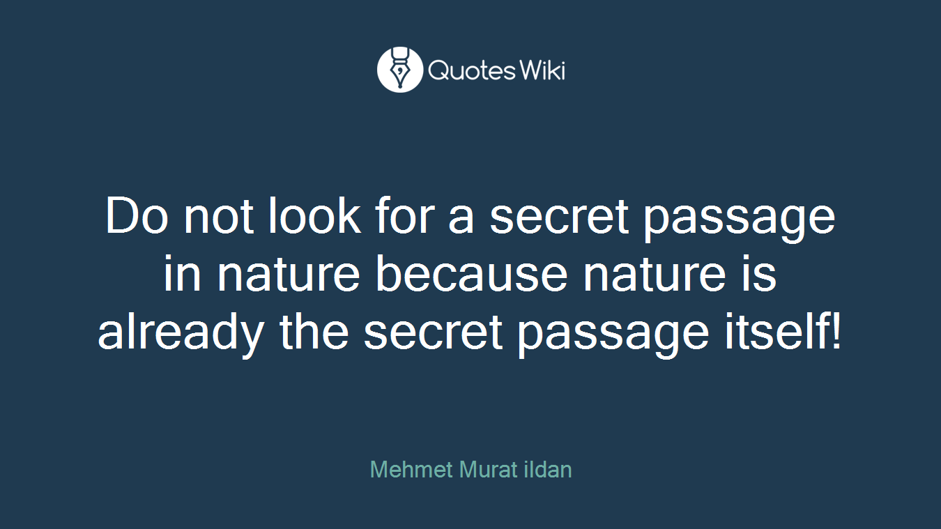 Do not look for a secret passage in nature because nature is already the secret passage itself!