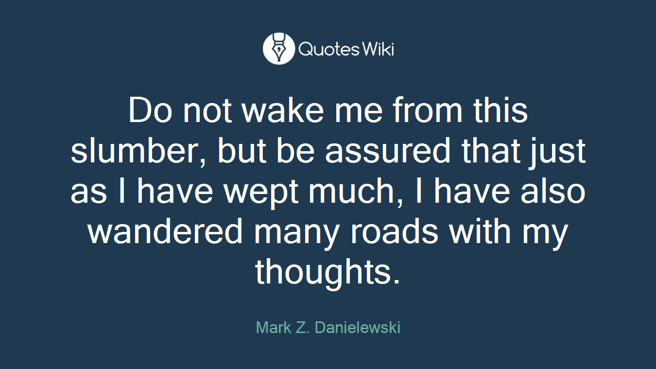 Do not wake me from this slumber, but be assured that just as I have wept much, I have also wandered many roads with my thoughts.