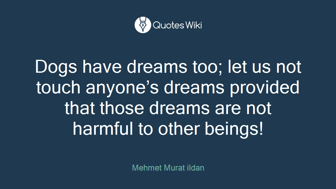 Dogs have dreams too; let us not touch anyone’s dreams provided that those dreams are not harmful to other beings!