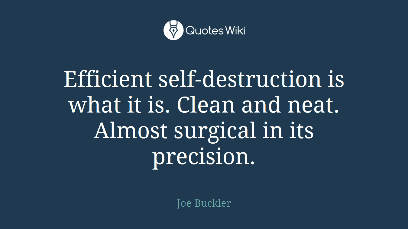 Efficient self-destruction is what it is. Clean and neat. Almost surgical in its precision.