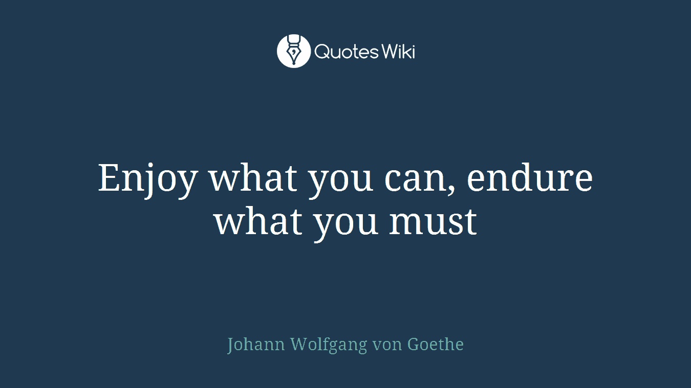 Enjoy what you can, endure what you must