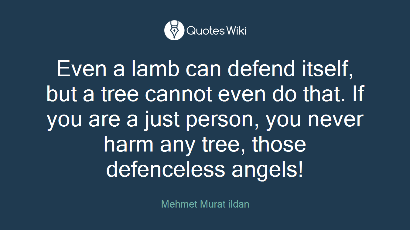 Even a lamb can defend itself, but a tree cannot even do that. If you are a just person, you never harm any tree, those defenceless angels!