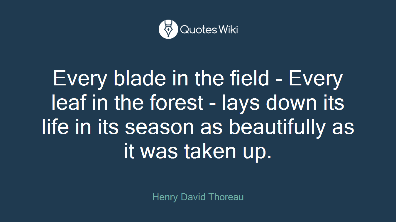 Every blade in the field - Every leaf in the forest - lays down its life in its season as beautifully as it was taken up.
