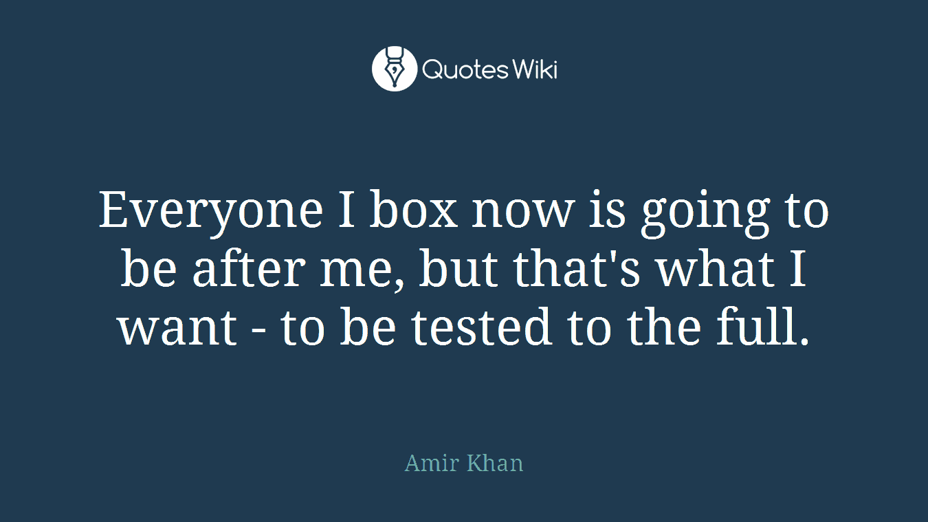 Everyone I box now is going to be after me, but that's what I want - to be tested to the full.