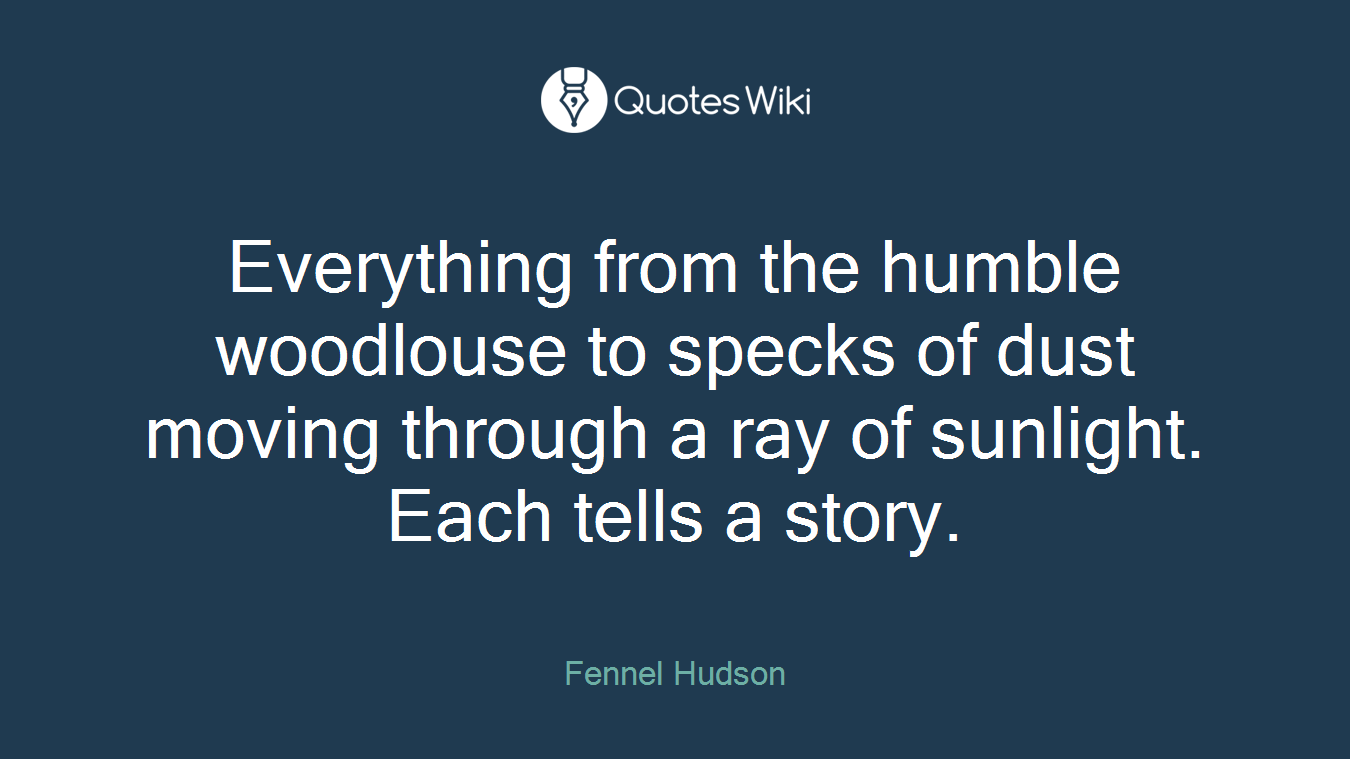 Everything from the humble woodlouse to specks of dust moving through a ray of sunlight. Each tells a story.