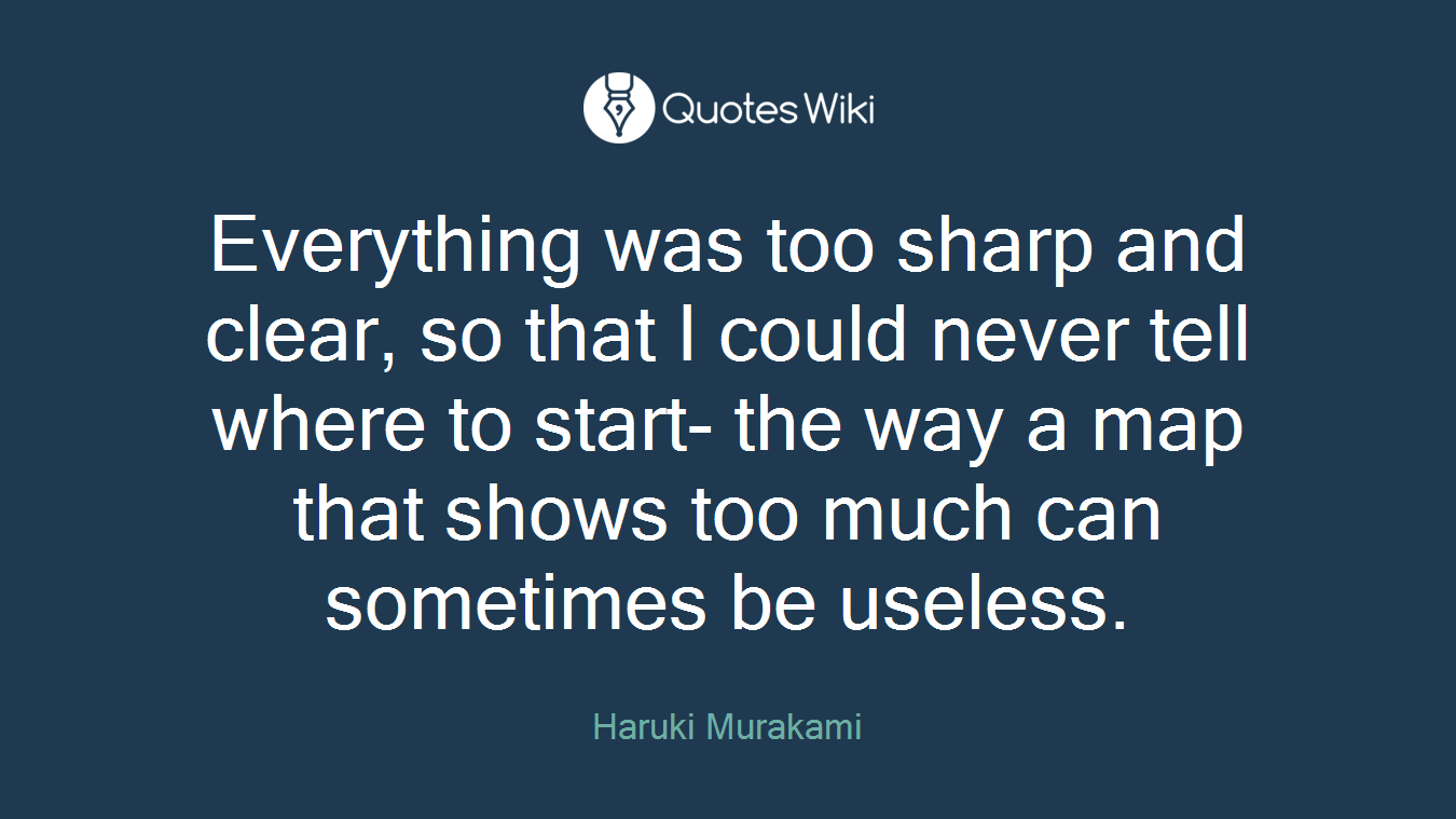 Everything was too sharp and clear, so that I could never tell where to start- the way a map that shows too much can sometimes be useless.