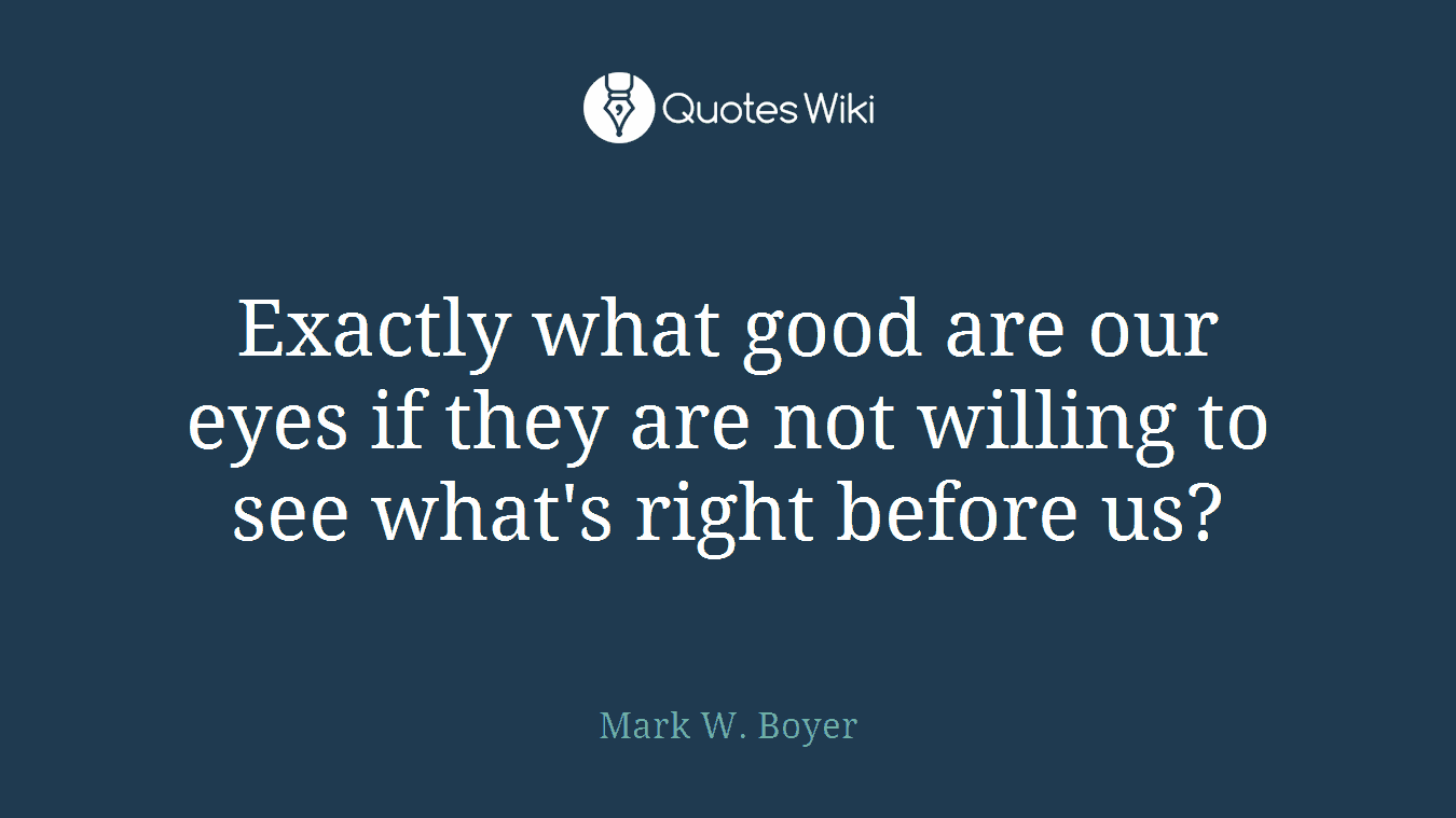 Exactly what good are our eyes if they are not willing to see what's right before us?
