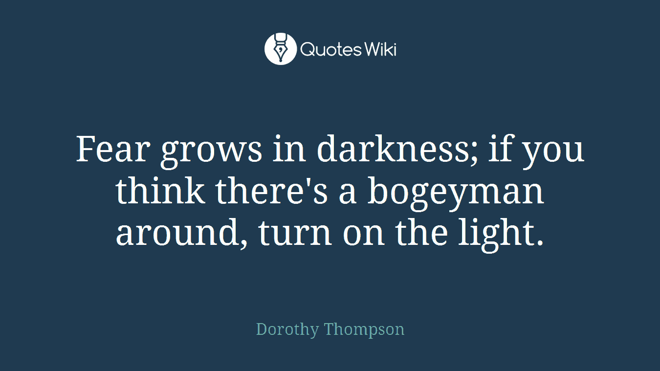 Fear grows in darkness; if you think there's a bogeyman around, turn on the light.