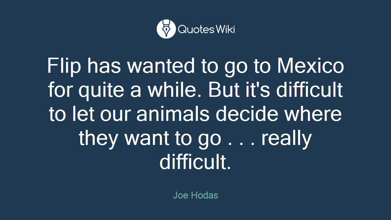 Flip has wanted to go to Mexico for quite a while. But it's difficult to let our animals decide where they want to go . . . really difficult.