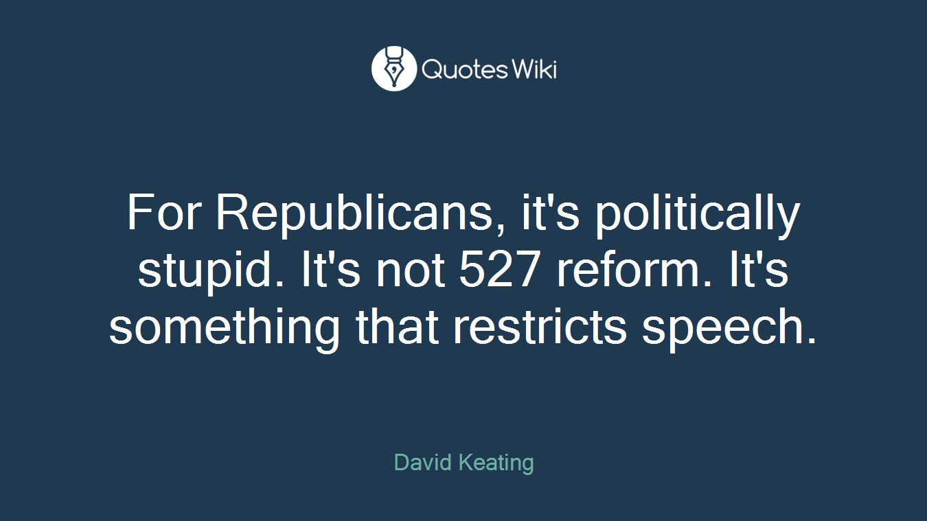 For Republicans, it's politically stupid. It's not 527 reform. It's something that restricts speech.