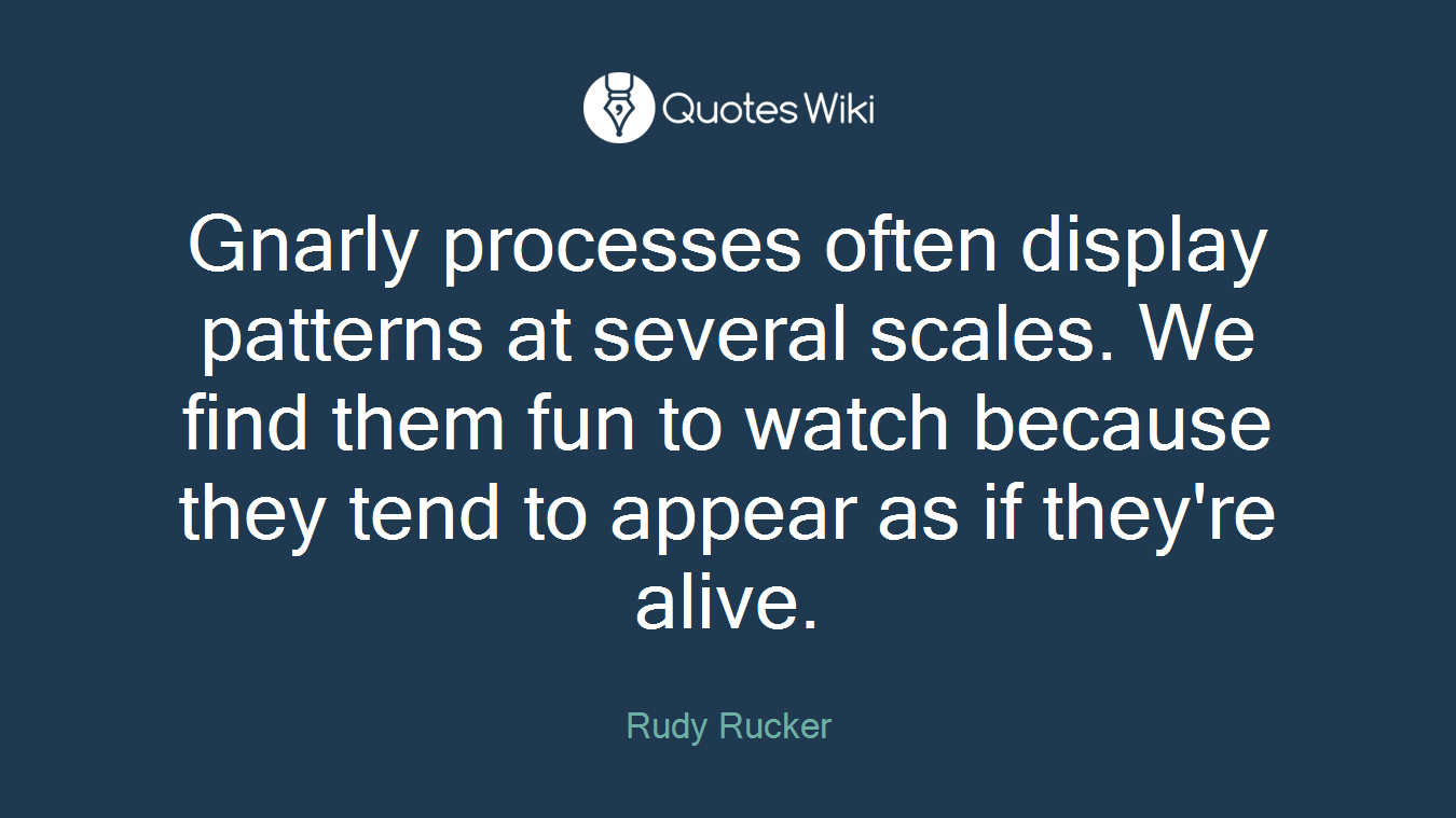 Gnarly processes often display patterns at several scales. We find them fun to watch because they tend to appear as if they're alive.