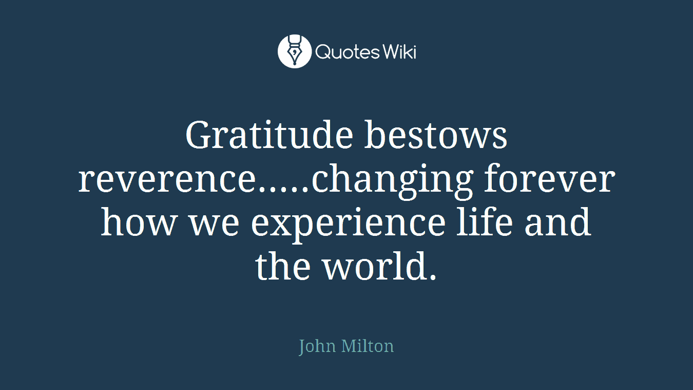 Gratitude bestows reverence.....changing forever how we experience life and the world.