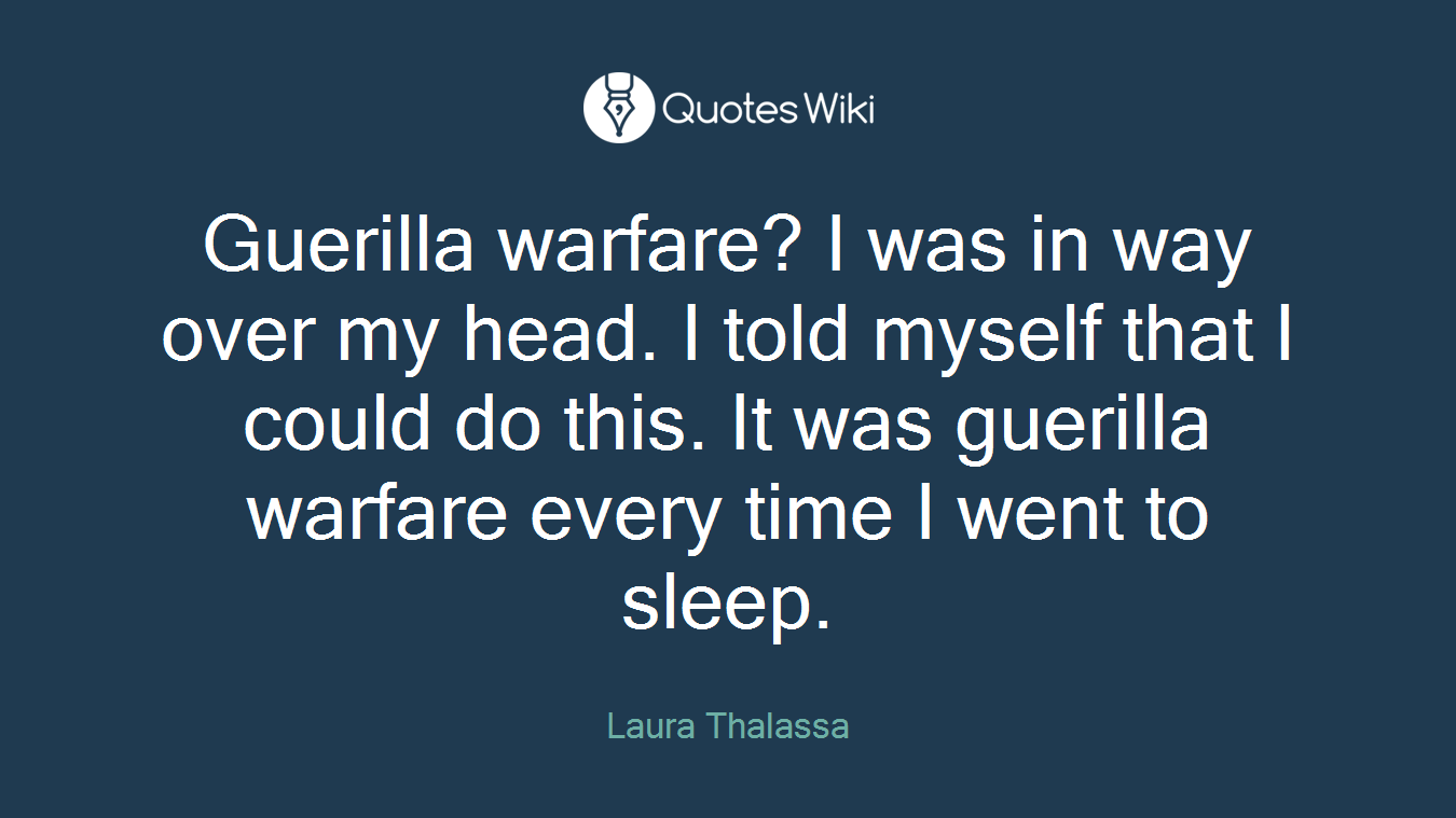 Guerilla warfare? I was in way over my head. I told myself that I could do this. It was guerilla warfare every time I went to sleep.