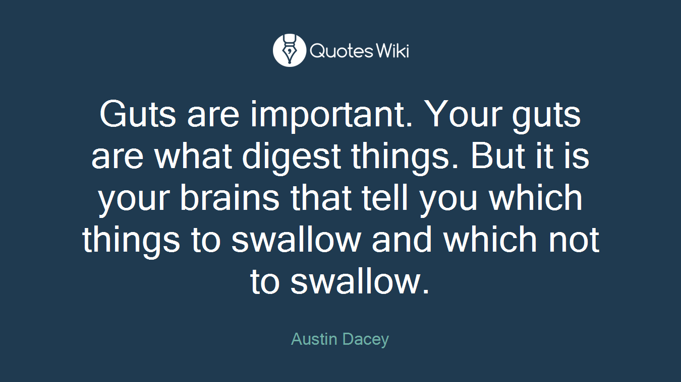 Guts are important. Your guts are what digest things. But it is your brains that tell you which things to swallow and which not to swallow.