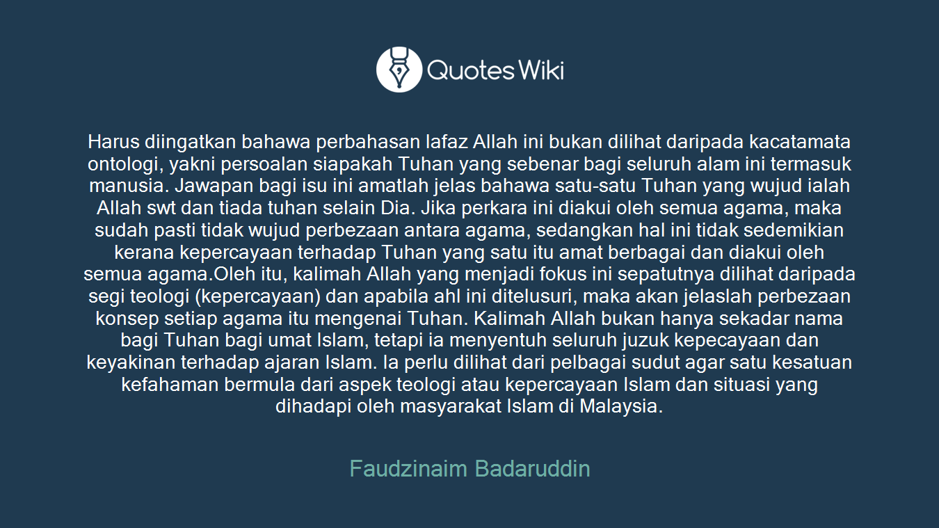 Harus Diingatkan Bahawa Perbahasan Lafaz Allah