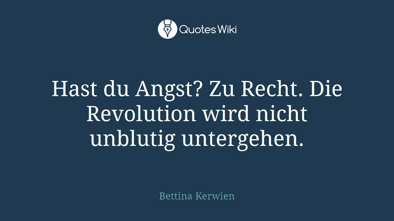 Hast du Angst? Zu Recht. Die Revolution wird nicht unblutig untergehen.